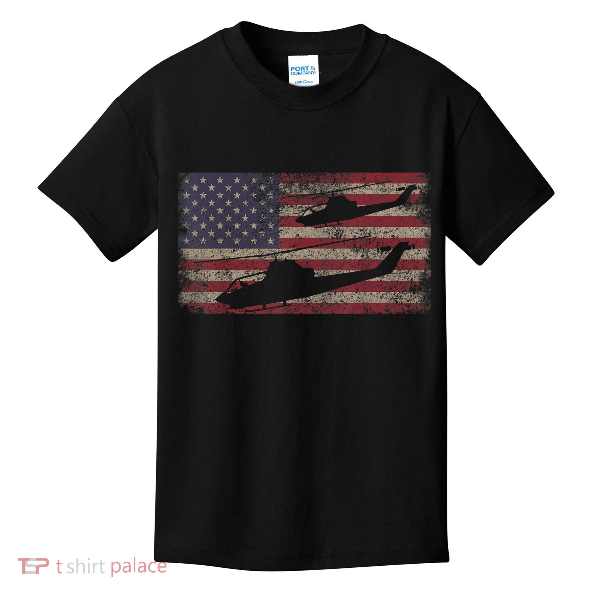 AH1 Cobra Helicopter Military USA American Flag Kids T-Shirt