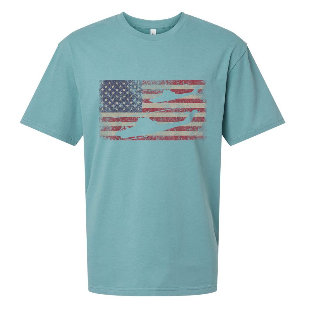 AH1 Cobra Helicopter Military USA American Flag Sueded Cloud Jersey T-Shirt