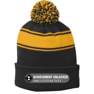 Achievement Unlocked Custom Personalize Text Stripe Pom Pom Beanie