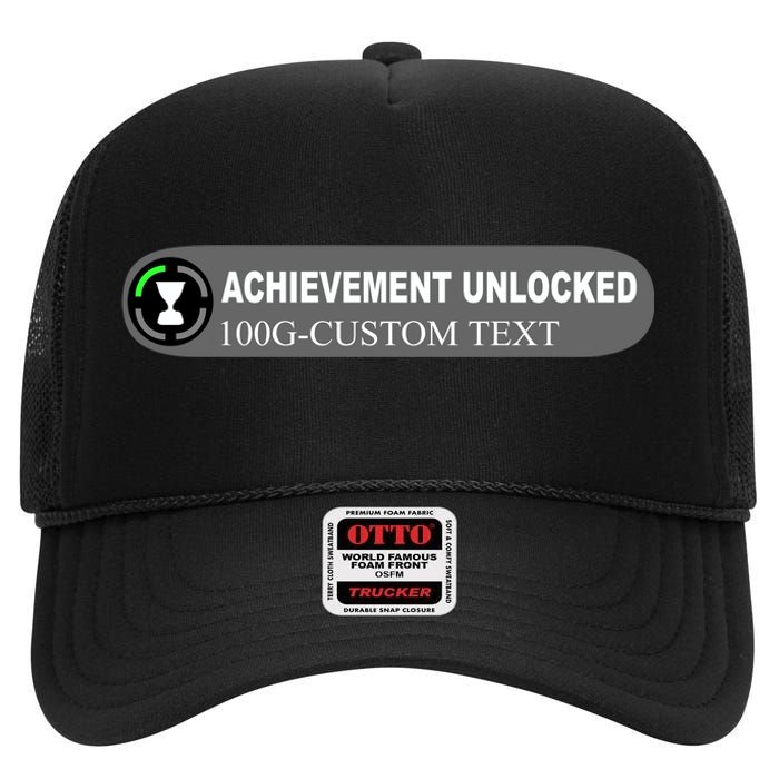 Achievement Unlocked Custom Personalize Text High Crown Mesh Back Trucker Hat