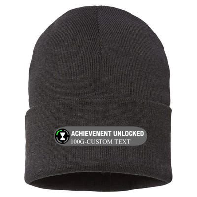 Achievement Unlocked Custom Personalize Text Sustainable Knit Beanie