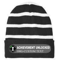 Achievement Unlocked Custom Personalize Text Striped Beanie with Solid Band