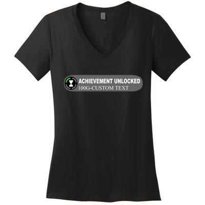 Achievement Unlocked Custom Personalize Text Women's V-Neck T-Shirt