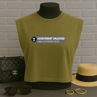 Achievement Unlocked Custom Personalize Text Garment-Dyed Women's Muscle Tee