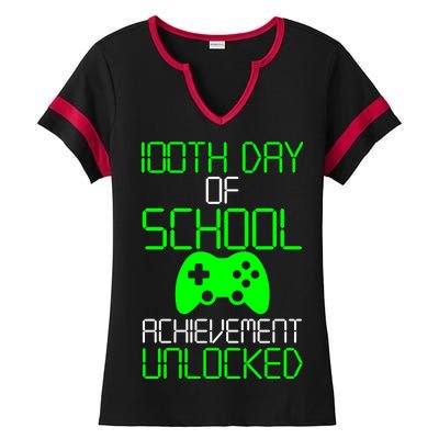 Achievement Unlocked Funny 100th Day Of School Ladies Halftime Notch Neck Tee