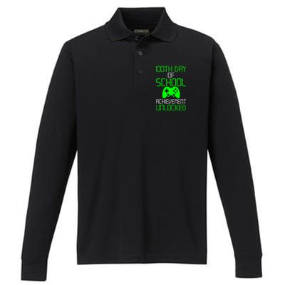 Achievement Unlocked Funny 100th Day Of School Performance Long Sleeve Polo