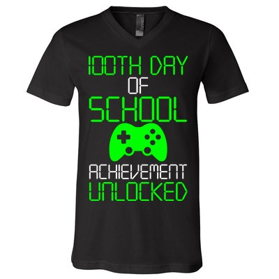 Achievement Unlocked Funny 100th Day Of School V-Neck T-Shirt