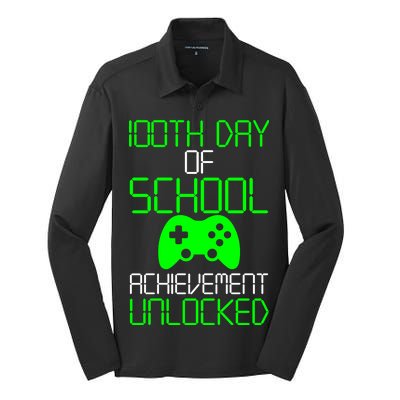 Achievement Unlocked Funny 100th Day Of School Silk Touch Performance Long Sleeve Polo