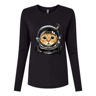 Astronaut Cat in Space Holding Planet Balloon Womens Cotton Relaxed Long Sleeve T-Shirt