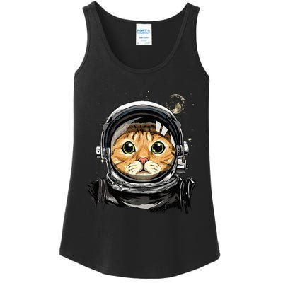 Astronaut Cat in Space Holding Planet Balloon Ladies Essential Tank