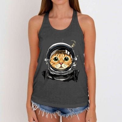 Astronaut Cat in Space Holding Planet Balloon Women's Knotted Racerback Tank