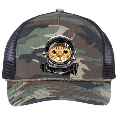 Astronaut Cat in Space Holding Planet Balloon Retro Rope Trucker Hat Cap