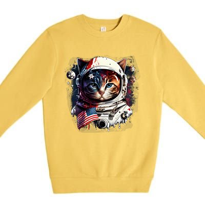 Astronaut Cat In Space Gift Flag Usa Cosmos Helmet Graphic Cute Gift Premium Crewneck Sweatshirt