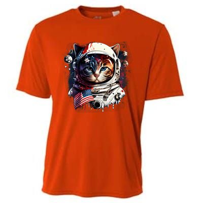 Astronaut Cat In Space Gift Flag Usa Cosmos Helmet Graphic Cute Gift Cooling Performance Crew T-Shirt