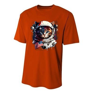 Astronaut Cat In Space Gift Flag Usa Cosmos Helmet Graphic Cute Gift Performance Sprint T-Shirt