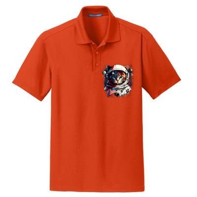 Astronaut Cat In Space Gift Flag Usa Cosmos Helmet Graphic Cute Gift Dry Zone Grid Polo