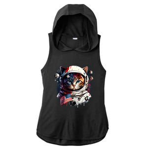 Astronaut Cat In Space Gift Flag Usa Cosmos Helmet Graphic Cute Gift Ladies PosiCharge Tri-Blend Wicking Draft Hoodie Tank