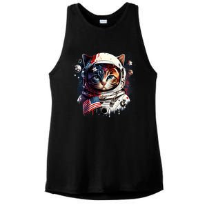 Astronaut Cat In Space Gift Flag Usa Cosmos Helmet Graphic Cute Gift Ladies PosiCharge Tri-Blend Wicking Tank