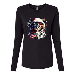 Astronaut Cat In Space Gift Flag Usa Cosmos Helmet Graphic Cute Gift Womens Cotton Relaxed Long Sleeve T-Shirt