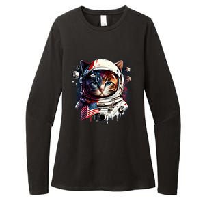 Astronaut Cat In Space Gift Flag Usa Cosmos Helmet Graphic Cute Gift Womens CVC Long Sleeve Shirt