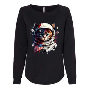 Astronaut Cat In Space Gift Flag Usa Cosmos Helmet Graphic Cute Gift Womens California Wash Sweatshirt