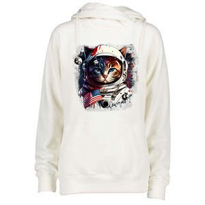 Astronaut Cat In Space Gift Flag Usa Cosmos Helmet Graphic Cute Gift Womens Funnel Neck Pullover Hood