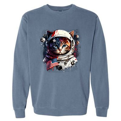 Astronaut Cat In Space Gift Flag Usa Cosmos Helmet Graphic Cute Gift Garment-Dyed Sweatshirt