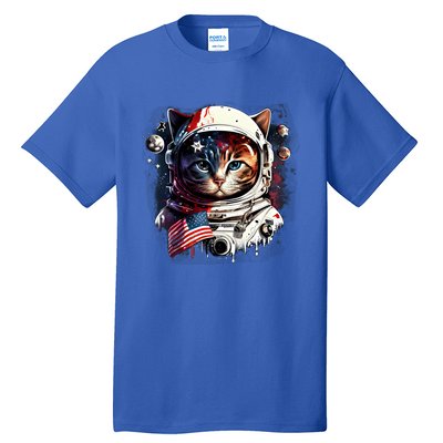 Astronaut Cat In Space Gift Flag Usa Cosmos Helmet Graphic Cute Gift Tall T-Shirt