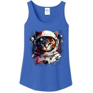 Astronaut Cat In Space Gift Flag Usa Cosmos Helmet Graphic Cute Gift Ladies Essential Tank