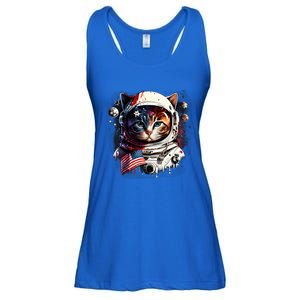 Astronaut Cat In Space Gift Flag Usa Cosmos Helmet Graphic Cute Gift Ladies Essential Flowy Tank