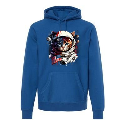 Astronaut Cat In Space Gift Flag Usa Cosmos Helmet Graphic Cute Gift Premium Hoodie