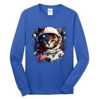 Astronaut Cat In Space Gift Flag Usa Cosmos Helmet Graphic Cute Gift Tall Long Sleeve T-Shirt