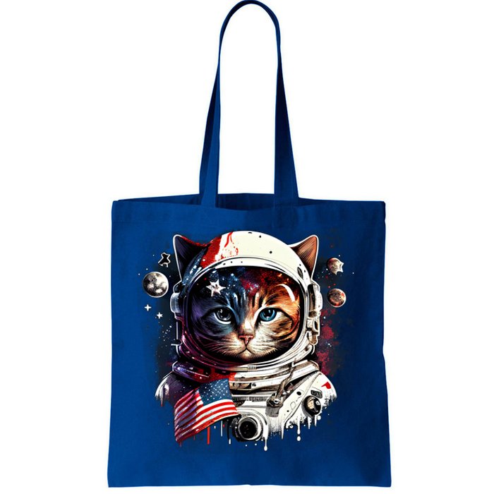 Astronaut Cat In Space Gift Flag Usa Cosmos Helmet Graphic Cute Gift Tote Bag