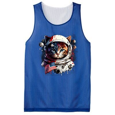 Astronaut Cat In Space Gift Flag Usa Cosmos Helmet Graphic Cute Gift Mesh Reversible Basketball Jersey Tank