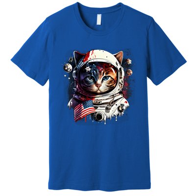 Astronaut Cat In Space Gift Flag Usa Cosmos Helmet Graphic Cute Gift Premium T-Shirt