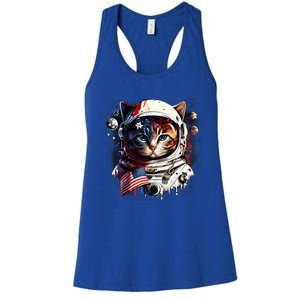 Astronaut Cat In Space Gift Flag Usa Cosmos Helmet Graphic Cute Gift Women's Racerback Tank