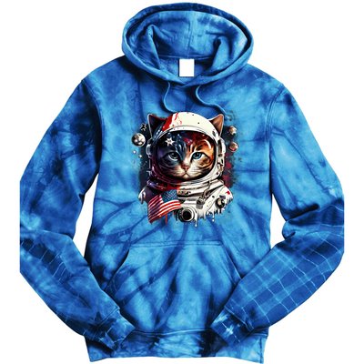 Astronaut Cat In Space Gift Flag Usa Cosmos Helmet Graphic Cute Gift Tie Dye Hoodie