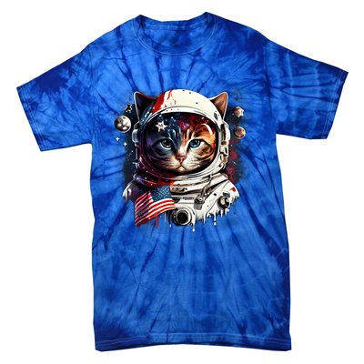 Astronaut Cat In Space Gift Flag Usa Cosmos Helmet Graphic Cute Gift Tie-Dye T-Shirt