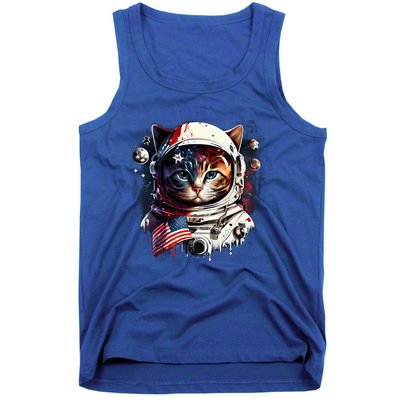 Astronaut Cat In Space Gift Flag Usa Cosmos Helmet Graphic Cute Gift Tank Top