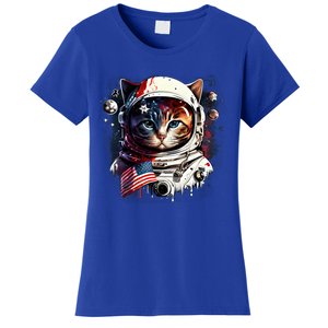 Astronaut Cat In Space Gift Flag Usa Cosmos Helmet Graphic Cute Gift Women's T-Shirt