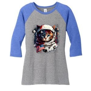 Astronaut Cat In Space Gift Flag Usa Cosmos Helmet Graphic Cute Gift Women's Tri-Blend 3/4-Sleeve Raglan Shirt