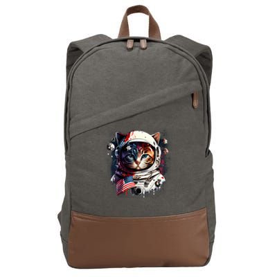 Astronaut Cat In Space Gift Flag Usa Cosmos Helmet Graphic Cute Gift Cotton Canvas Backpack