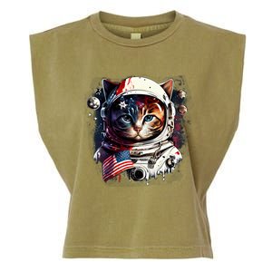 Astronaut Cat In Space Gift Flag Usa Cosmos Helmet Graphic Cute Gift Garment-Dyed Women's Muscle Tee