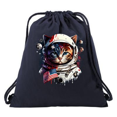 Astronaut Cat In Space Gift Flag Usa Cosmos Helmet Graphic Cute Gift Drawstring Bag