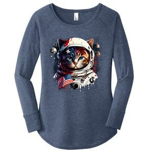 Astronaut Cat In Space Gift Flag Usa Cosmos Helmet Graphic Cute Gift Women's Perfect Tri Tunic Long Sleeve Shirt