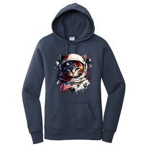 Astronaut Cat In Space Gift Flag Usa Cosmos Helmet Graphic Cute Gift Women's Pullover Hoodie