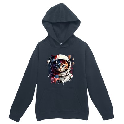 Astronaut Cat In Space Gift Flag Usa Cosmos Helmet Graphic Cute Gift Urban Pullover Hoodie