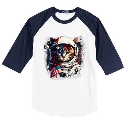 Astronaut Cat In Space Gift Flag Usa Cosmos Helmet Graphic Cute Gift Baseball Sleeve Shirt