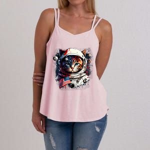 Astronaut Cat In Space Gift Flag Usa Cosmos Helmet Graphic Cute Gift Women's Strappy Tank