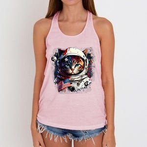 Astronaut Cat In Space Gift Flag Usa Cosmos Helmet Graphic Cute Gift Women's Knotted Racerback Tank